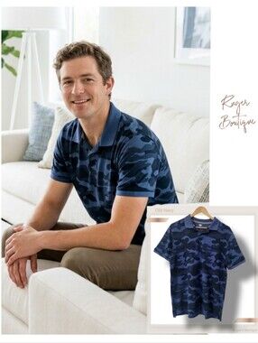 🌿Men's Large Blue Camo Old Navy Polo Short Sleeve Polo Shirt